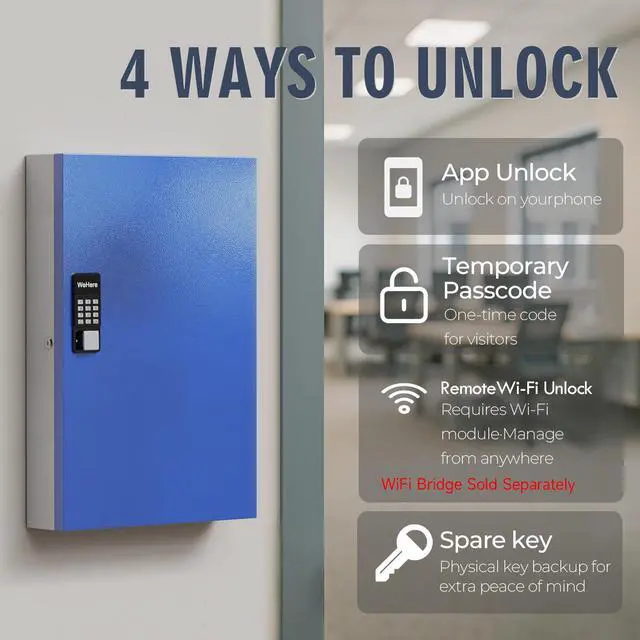 Alt view image 3 of 7 - 192 Key Lock Box, Smart Key Cabinet with Key Management SystemApp,Bluetooth, Dynamic/Static Password, WiFi Unlock(Sold Separately), Wall-Mount Commercial Key Storage Box for Office, School