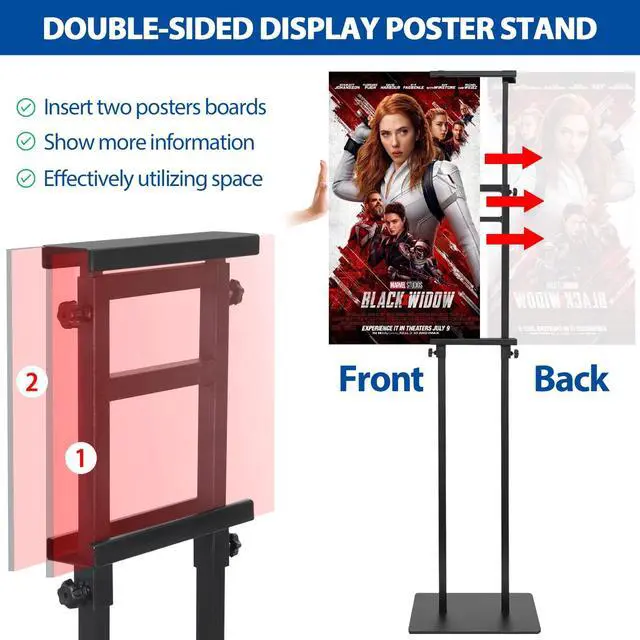 Alt view image 3 of 7 - 4-Pack Poster Stand - Heavy Duty, Double-Sided, Adjustable Height Up to 80 inches, Outdoor Banner Stand - Black