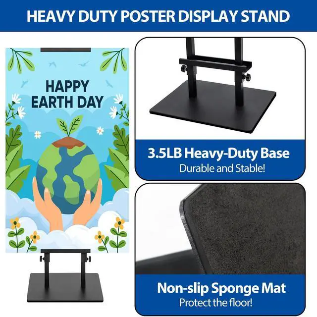 Alt view image 5 of 7 - 4-Pack Poster Stand - Heavy Duty, Double-Sided, Adjustable Height Up to 80 inches, Outdoor Banner Stand - Black
