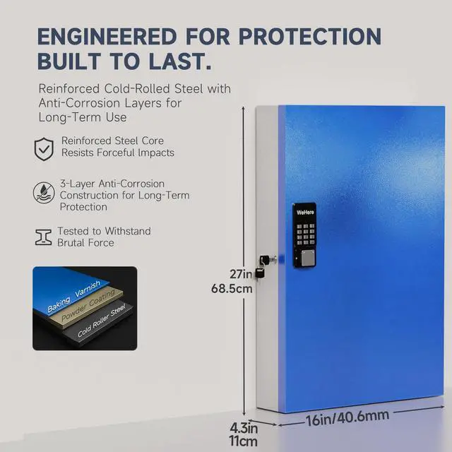 Alt view image 2 of 7 - 192 Key Lock Box, Smart Key Cabinet with Key Management SystemApp,Bluetooth, Dynamic/Static Password, WiFi Unlock(Sold Separately), Wall-Mount Commercial Key Storage Box for Office, School