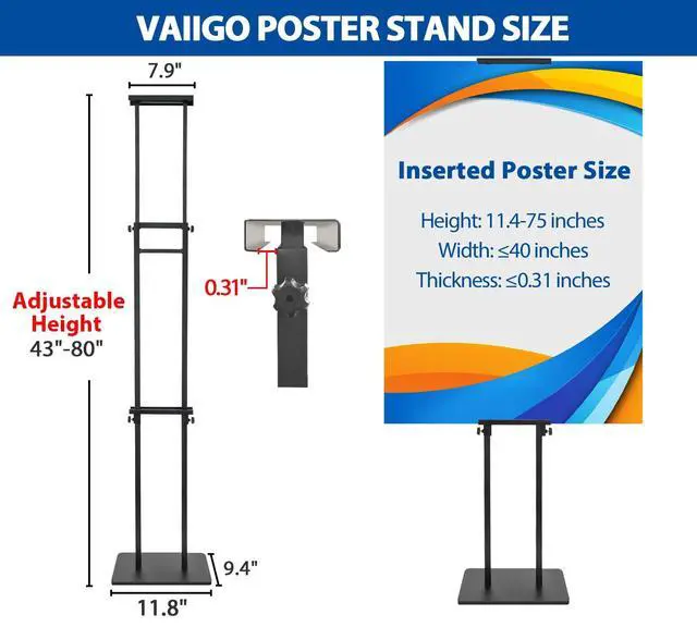Alt view image 6 of 7 - 4-Pack Poster Stand - Heavy Duty, Double-Sided, Adjustable Height Up to 80 inches, Outdoor Banner Stand - Black