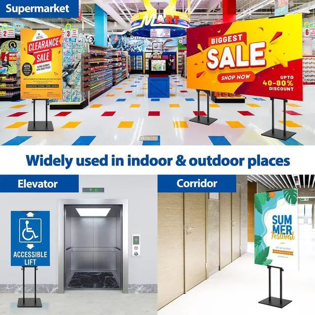Alt view image 7 of 7 - 4-Pack Poster Stand - Heavy Duty, Double-Sided, Adjustable Height Up to 80 inches, Outdoor Banner Stand - Black