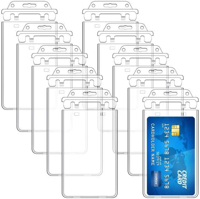 Main image of 400 Pack Permanent Locking Hard Plastic Badge Holder Vertical Clear ID Badge Holder Heavy Duty Protector Case for Office School Card Travel 2.4 x 4.2 inches