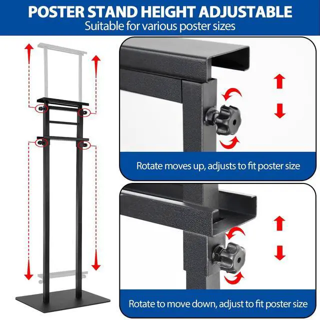 Alt view image 4 of 7 - 4-Pack Poster Stand - Heavy Duty, Double-Sided, Adjustable Height Up to 80 inches, Outdoor Banner Stand - Black