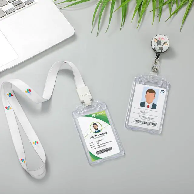 Alt view image 5 of 7 - 400 Pack Permanent Locking Hard Plastic Badge Holder Vertical Clear ID Badge Holder Heavy Duty Protector Case for Office School Card Travel 2.4 x 4.2 inches