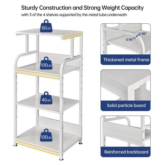 Alt view image 5 of 7 - 4 Tier White Printer Stand Table with Adjustable Shelves, Movable Printer Shredder Stand with Wheels for Home Office Storage and Organization, Rolling Cart for Computer Tower CPU