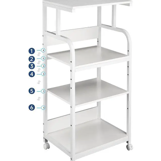 Alt view image 7 of 7 - 4 Tier White Printer Stand Table with Adjustable Shelves, Movable Printer Shredder Stand with Wheels for Home Office Storage and Organization, Rolling Cart for Computer Tower CPU