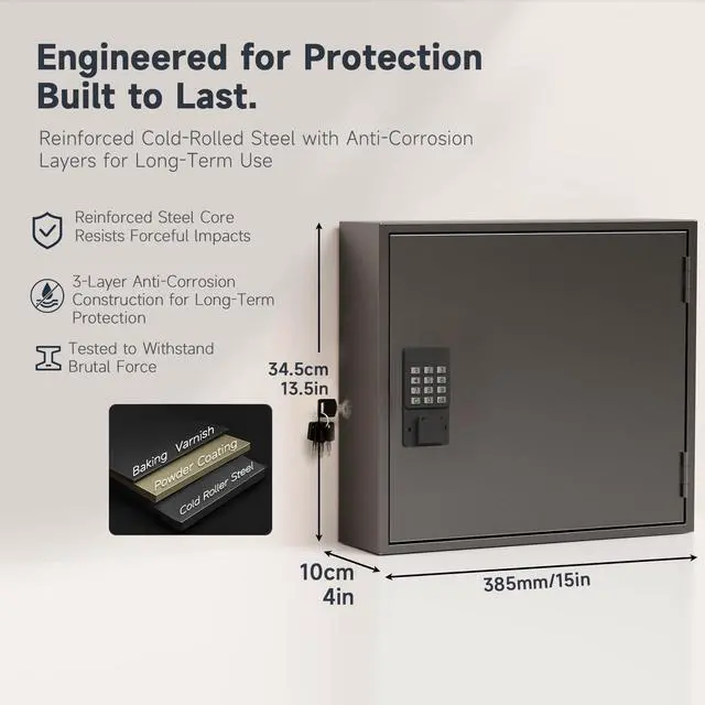 Alt view image 2 of 6 - 90 Key Lock Box, Smart Key Cabinet with Key Management System, App, Bluetooth, Dynamic/Static Password, WiFi Unlock(Sold Separately), Wall-Mount Commercial Key Storage Box for Office, School