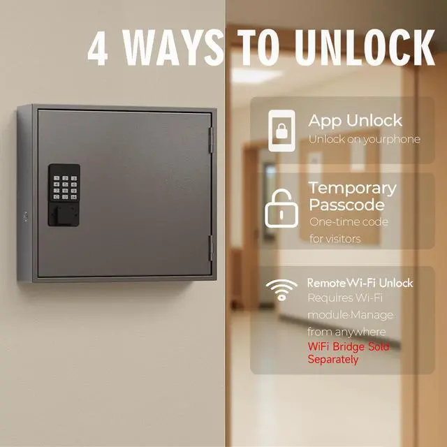 Alt view image 3 of 6 - 90 Key Lock Box, Smart Key Cabinet with Key Management System, App, Bluetooth, Dynamic/Static Password, WiFi Unlock(Sold Separately), Wall-Mount Commercial Key Storage Box for Office, School