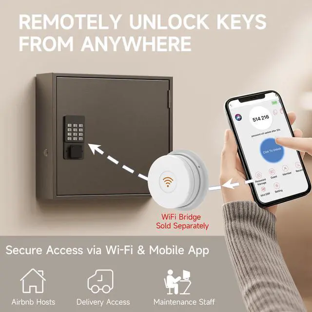 Alt view image 5 of 6 - 90 Key Lock Box, Smart Key Cabinet with Key Management System, App, Bluetooth, Dynamic/Static Password, WiFi Unlock(Sold Separately), Wall-Mount Commercial Key Storage Box for Office, School