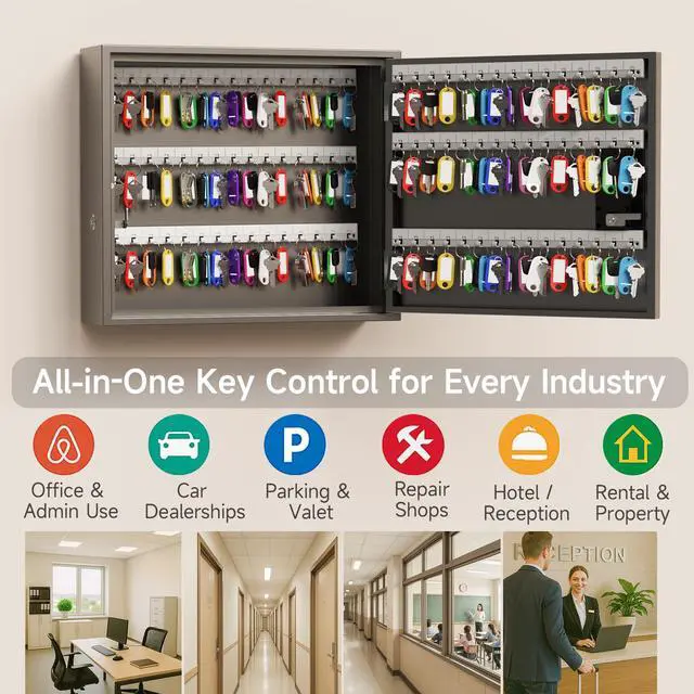 Alt view image 6 of 6 - 90 Key Lock Box, Smart Key Cabinet with Key Management System, App, Bluetooth, Dynamic/Static Password, WiFi Unlock(Sold Separately), Wall-Mount Commercial Key Storage Box for Office, School