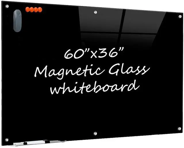 Main image of Glass Dry Erase Black Board - Magnetic Blackboard 60"X36" Frameless White Board Clear Glass Boards with Super Strong Magnets, Wall Mounted for Office, Classroom and Home