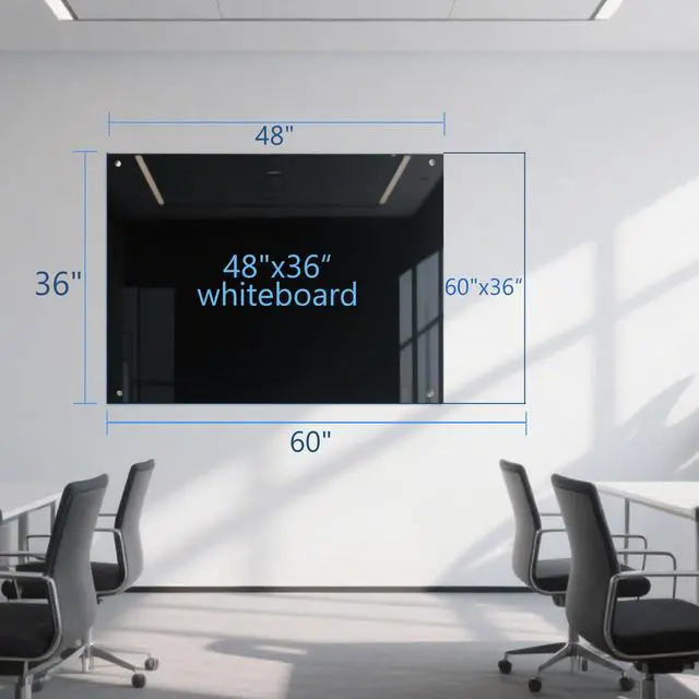Alt view image 7 of 7 - Glass Dry Erase Black Board - Magnetic Blackboard 60"X36" Frameless White Board Clear Glass Boards with Super Strong Magnets, Wall Mounted for Office, Classroom and Home