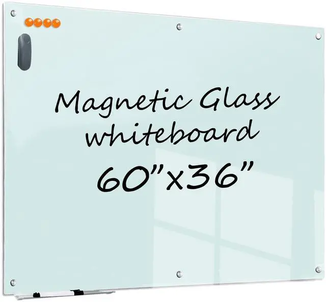 Main image of Magnetic Glass Whiteboard - 60"x36" Dry Erase White Board Frameless Glass Boards with Super Strong Magnets, Wall Mounted for Office, School and Home