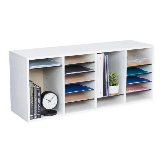 Main image of Literature Organizer, 24 Compartments, Office and Classroom Mailbox with Adjustable Shelves, Wood Paper and Mail Sorter, White