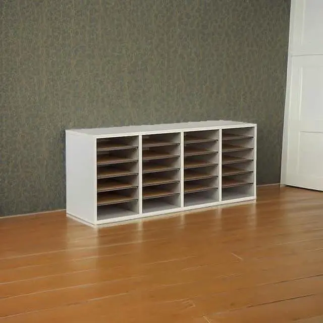 Alt view image 5 of 7 - Literature Organizer, 24 Compartments, Office and Classroom Mailbox with Adjustable Shelves, Wood Paper and Mail Sorter, White