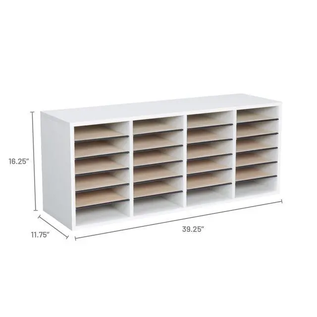Alt view image 7 of 7 - Literature Organizer, 24 Compartments, Office and Classroom Mailbox with Adjustable Shelves, Wood Paper and Mail Sorter, White