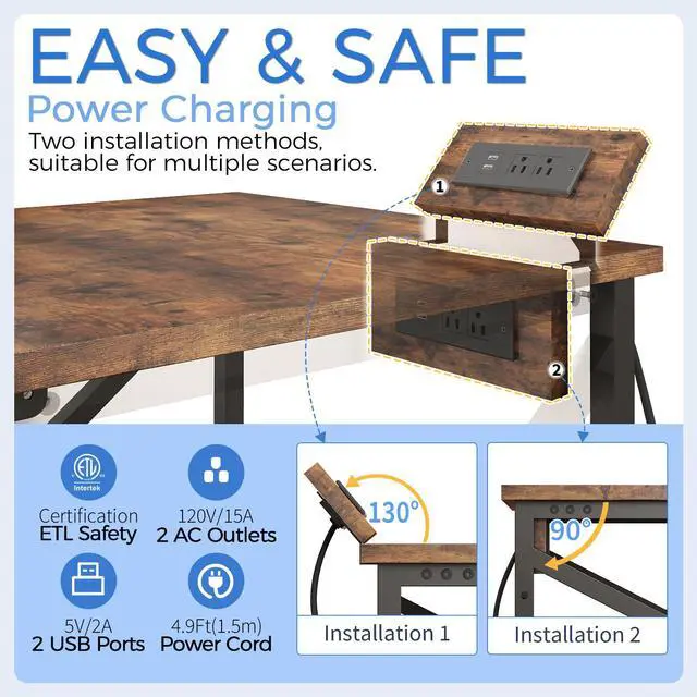 Alt view image 4 of 7 - Large Printer Stand with Power Outlet, with Storage Shelf, 2 Tier Rolling Printer Cart with Industrial Wheels, 23.6 x 23.6 Inches Printer Table for Home Office,Rustic Brown