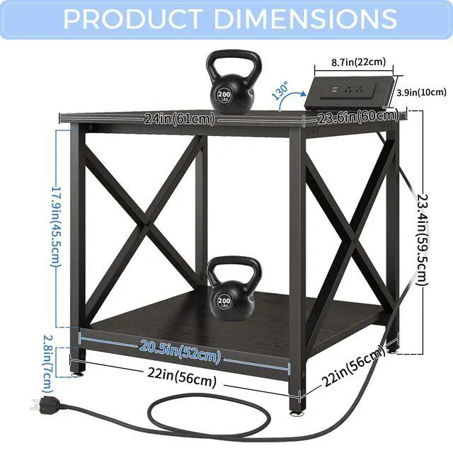 Alt view image 3 of 7 - Large Printer Stand with Power Outlet, with Storage Shelf, 2 Tier Rolling Printer Cart with Industrial Wheels, 23.6 x 23.6 Inches Printer Table for Home Office,Black