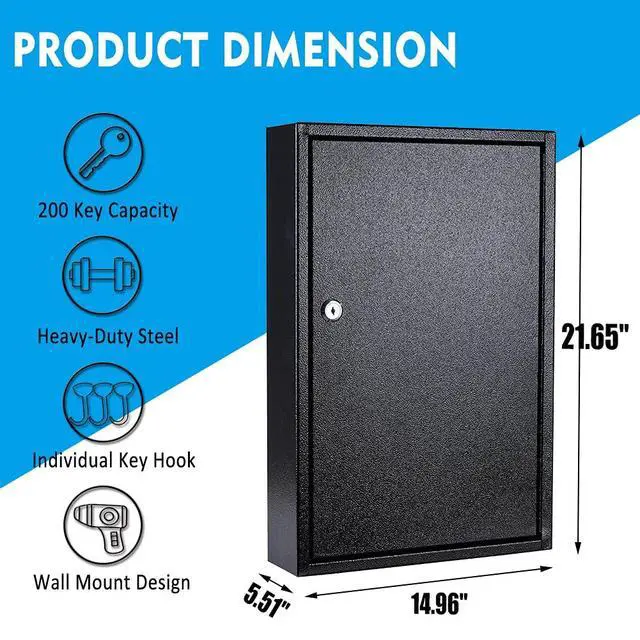 Alt view image 2 of 6 - Key Box Wall Mount 200 Position Metal Valet Car Key Cabinet Lock Box with Key Tags, Vehicle Key Organizer Holder Lockbox, Black, 14.96" x 5.51" x 21.65"