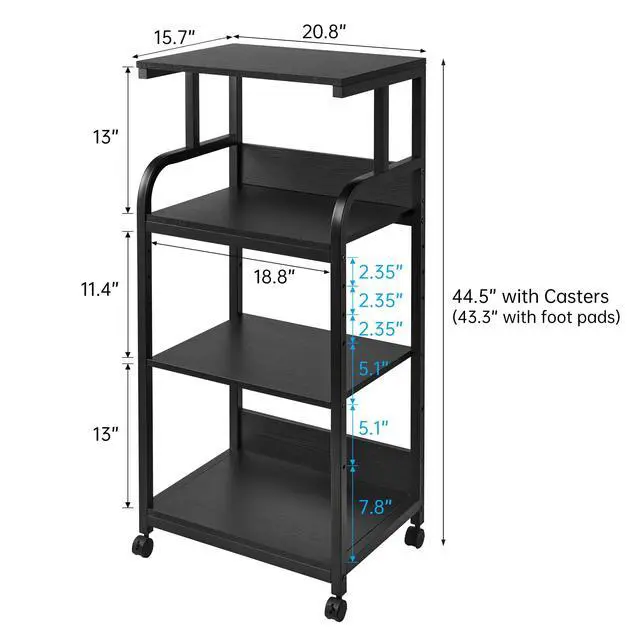 Alt view image 6 of 7 - Printer Stand with Adjustable Shelf, 4 Tier Large Tall Printer Table with Wheels for Home Office Storage and Organization, Rolling Stand Cart for Computer Tower CPU Shredder, Black