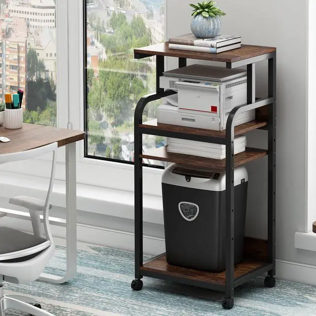 Main image of 4-Tier Printer Stand with Adjustable Storage Shelf, Large Tall Printer Table with Wheels for Home Office Small Spaces Organization, Rustic Brown