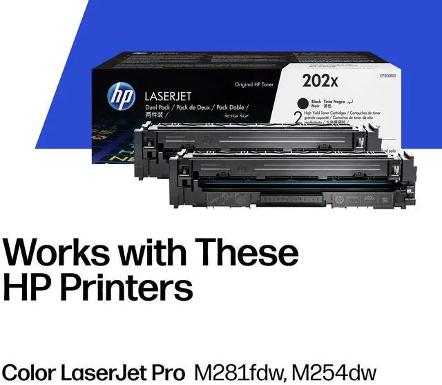 Alt view image 2 of 7 - 202X Black High-Yield Toner Cartridges Printers (2-Pack) | Works with Color LaserJet Pro M254, Color LaserJet Pro MFP M281 Series | CF500XD