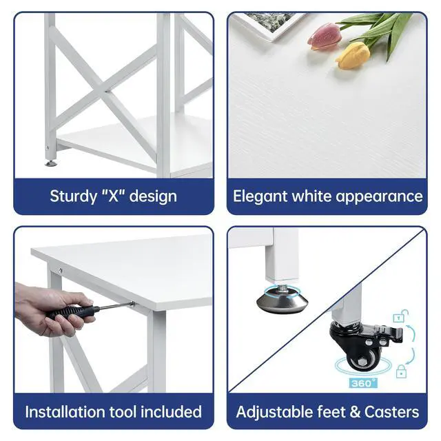 Alt view image 6 of 7 - 23.6 x 23.6 Inches Large Printer Stand, 2 Tier Square Printer Table with Storage Shelf for Home Office, Multi-use Rolling Cart with Wheels for Laser, 3D Printer and Mini Fridge - White
