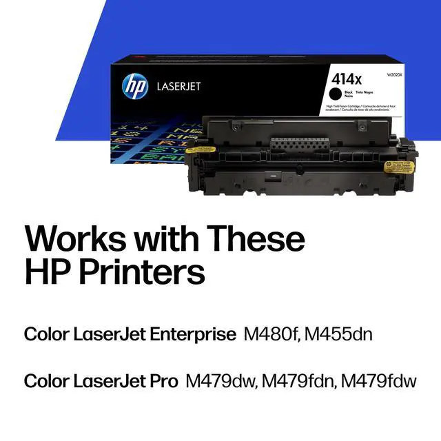 Alt view image 2 of 7 - 414X Black High-Yield Toner Cartridge | Works with Color LaserJet Enterprise M455dn, MFP M480f, Pro M454, MFP M479 Series | W2020X