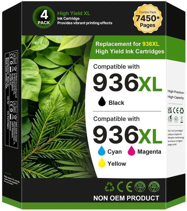 Main image of 936e 936XL 936 Ink Cartridges for HP Printers 9125e 9120 9130 9135e 9730e Replacement for HP 936 Use for Office Jet Pro 9125 9135 9110b 9130b, Wide Format 9730e 9720e, 4-Pack B/C/M/Y HP936 with Chip