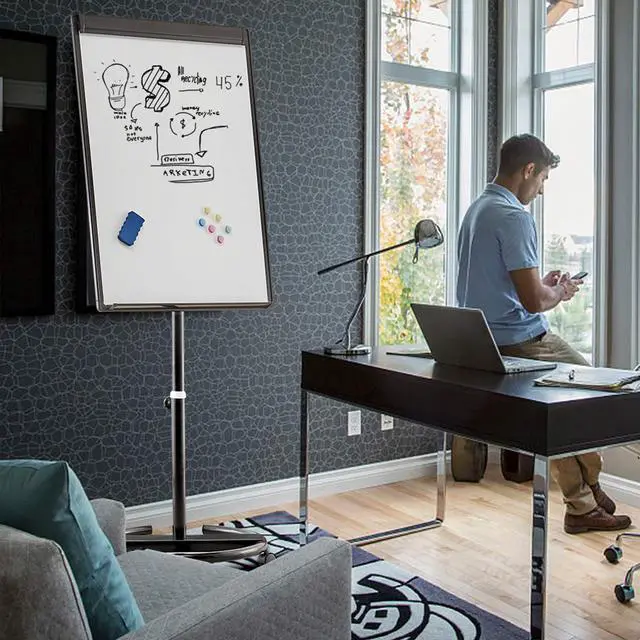 Alt view image 6 of 7 - Mobile Dry Erase Board 40x28 inches Magnetic Portable Whiteboard Stand Easel White Board Flipchart Easel Board with 25 Sheets Paper Pad