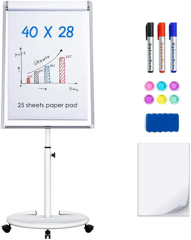 Main image of Mobile Dry Erase Board 40x28 inches Magnetic Portable Whiteboard Stand Easel White Board Flipchart Easel Board with 25 Sheets Paper Pad for School Supplies