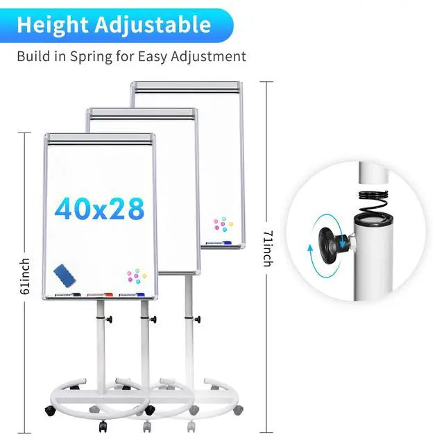 Alt view image 3 of 7 - Mobile Dry Erase Board 40x28 inches Magnetic Portable Whiteboard Stand Easel White Board Flipchart Easel Board with 25 Sheets Paper Pad for School Supplies