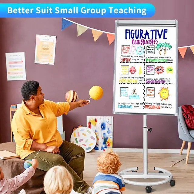 Alt view image 2 of 7 - Mobile Dry Erase Board 40x28 inches Magnetic Portable Whiteboard Stand Easel White Board Flipchart Easel Board with 25 Sheets Paper Pad for School Supplies