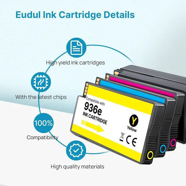 Alt view image 4 of 7 - 936e 936XL 936 Ink Cartridges for HP Printers 9125e 9120 9130 9135e 9730e Replacement for HP 936 Use for Office Jet Pro 9125 9135 9110b 9130b, Wide Format 9730e 9720e, 4-Pack B/C/M/Y HP936 with Chip