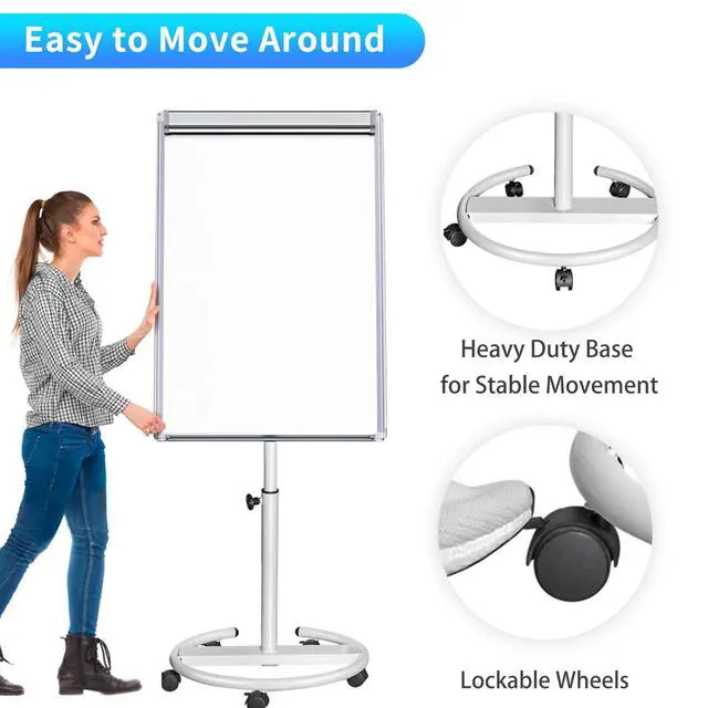 Alt view image 6 of 7 - Mobile Dry Erase Board 40x28 inches Magnetic Portable Whiteboard Stand Easel White Board Flipchart Easel Board with 25 Sheets Paper Pad for School Supplies