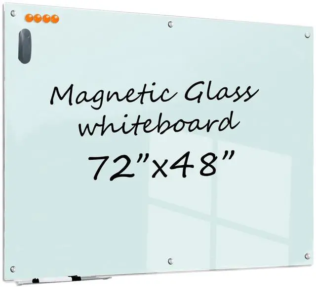 Main image of Large Glass Dry Erase Board - 72"x 48" Frameless White Board with Super Strong Magnets, Glass Whiteboard for Office School Home, Wall Mounted