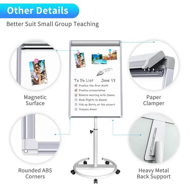Alt view image 5 of 7 - Mobile Dry Erase Board 40x28 inches Magnetic Portable Whiteboard Stand Easel White Board Flipchart Easel Board with 25 Sheets Paper Pad for School Supplies