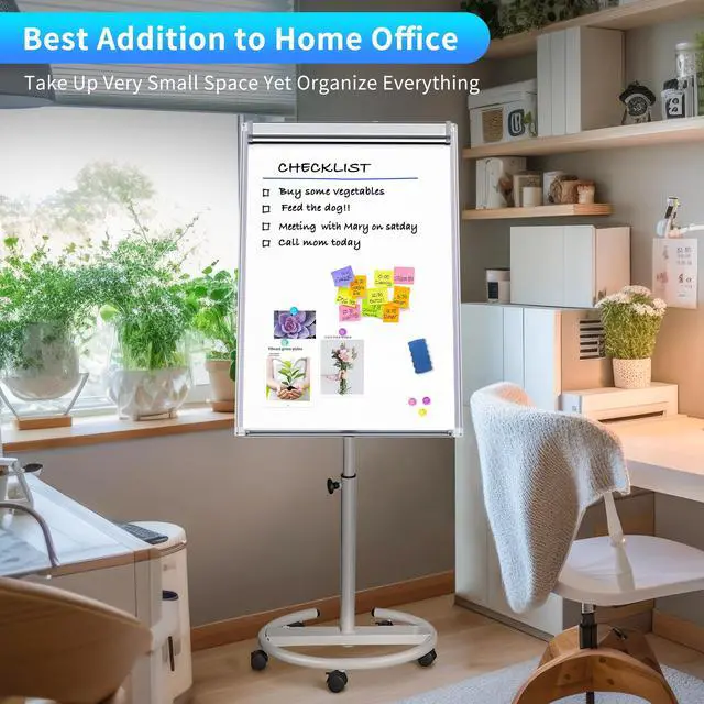 Alt view image 7 of 7 - Mobile Dry Erase Board 40x28 inches Magnetic Portable Whiteboard Stand Easel White Board Flipchart Easel Board with 25 Sheets Paper Pad for School Supplies
