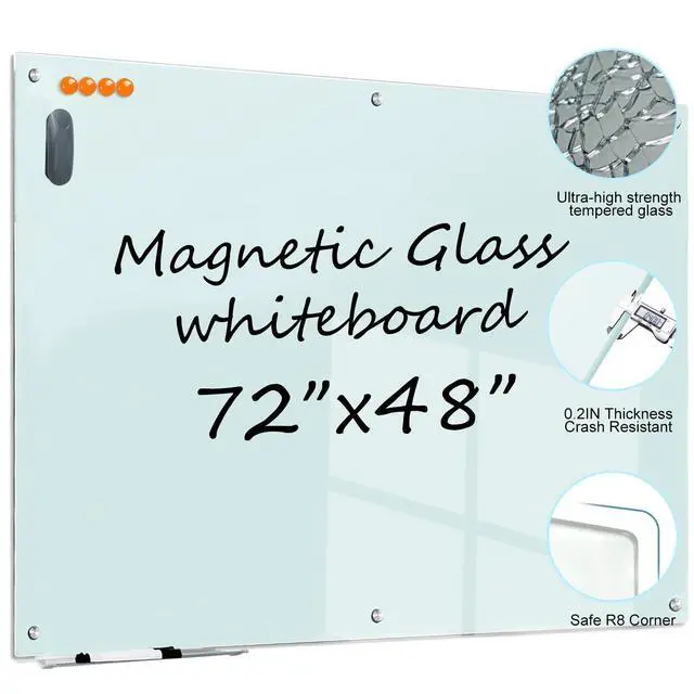Alt view image 3 of 7 - Large Glass Dry Erase Board - 72"x 48" Frameless White Board with Super Strong Magnets, Glass Whiteboard for Office School Home, Wall Mounted