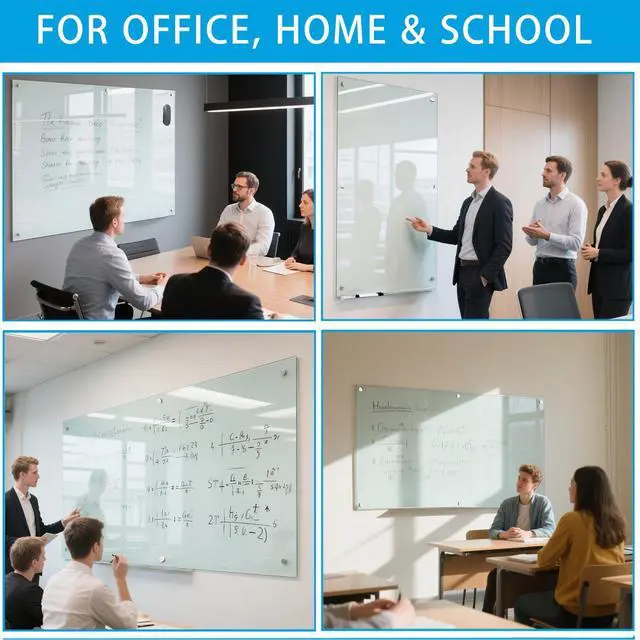 Alt view image 6 of 7 - Magnetic Glass Whiteboard - 60"x36" Dry Erase White Board Frameless Glass Boards with Super Strong Magnets, Wall Mounted for Office, School and Home