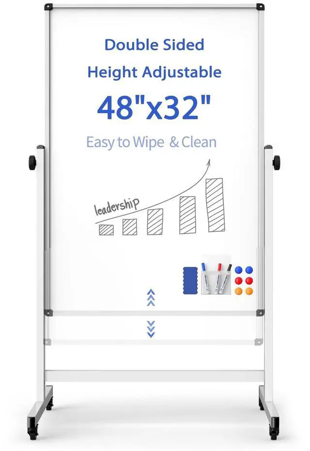Main image of Rolling Whiteboard on Wheels, Double-Sided Magnetic Dry Erase Board with Stand, Mobile White Board for Office, Classroom, Home (32" x 48")