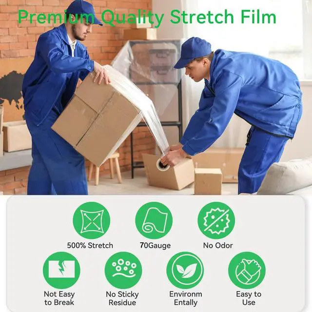 Alt view image 3 of 7 - 18in Stretch Wrap Roll, Heavy Duty 3000ft Shrink Wrap, Pallet Wrap 4 Pack | Industrial Strength, 80 Gauge, Clear Stretch Film, Self-Adhesive Cling, Plastic Wrap for Furniture Wrapping Shipping Moving