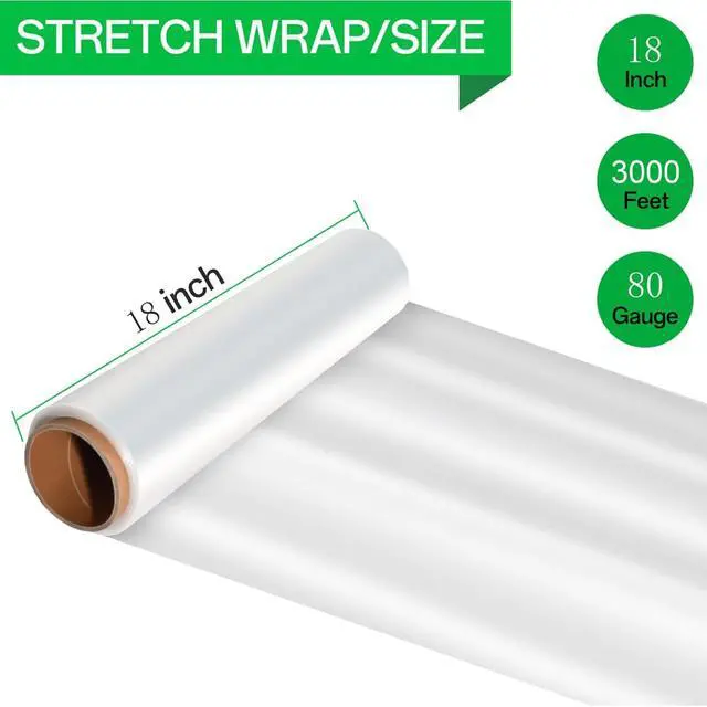 Alt view image 2 of 7 - 18in Stretch Wrap Roll, Heavy Duty 3000ft Shrink Wrap, Pallet Wrap 4 Pack | Industrial Strength, 80 Gauge, Clear Stretch Film, Self-Adhesive Cling, Plastic Wrap for Furniture Wrapping Shipping Moving