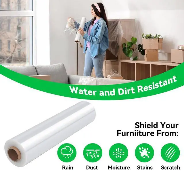 Alt view image 6 of 7 - 18in Stretch Wrap Roll, Heavy Duty 3000ft Shrink Wrap, Pallet Wrap 4 Pack | Industrial Strength, 80 Gauge, Clear Stretch Film, Self-Adhesive Cling, Plastic Wrap for Furniture Wrapping Shipping Moving
