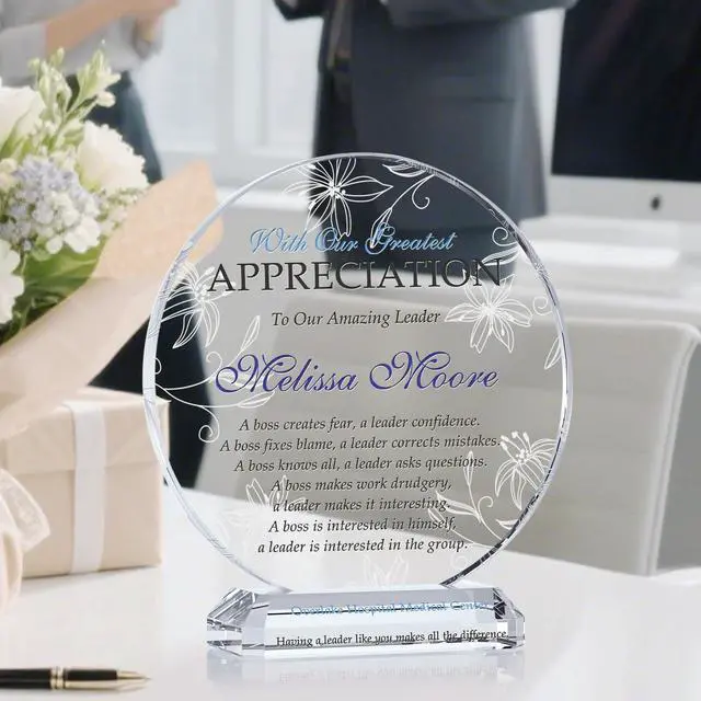 Alt view image 2 of 7 - Personalized Boss Appreciation Gift Plaque for Man or Woman, ized with boss name, unique Boss Award for Him or Her on Retirement, Farewell, Birthday, Christmas, Boss Day (XL - 10")