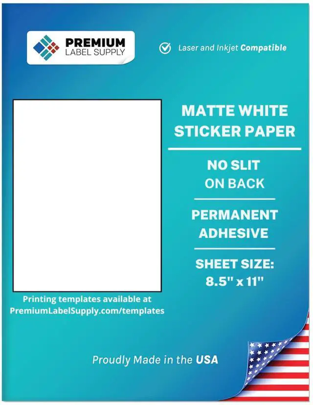 Main image of White Sticker Paper No Back Slit - 8.5" x 11" Laser/Inkjet Compatible 1 per Sheet - 1000 Sheets