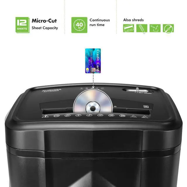 Alt view image 2 of 7 - AU1225MA High-Security 12-Sheet Micro-Cut Paper and CD/Credit Card Shredder/ 5-Gallon Pullout Basket/40 Minutes Run Time