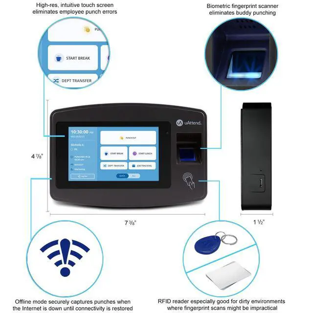 Alt view image 2 of 7 - JR2000 Biometric Fingerprint, RFID, PIN Time Clock for Small Business Cloud-Based Attendance System with Optional Payroll Integration All-in-One System
