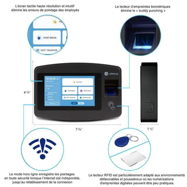 Alt view image 6 of 7 - JR2000 Biometric Fingerprint, RFID, PIN Time Clock for Small Business Cloud-Based Attendance System with Optional Payroll Integration All-in-One System